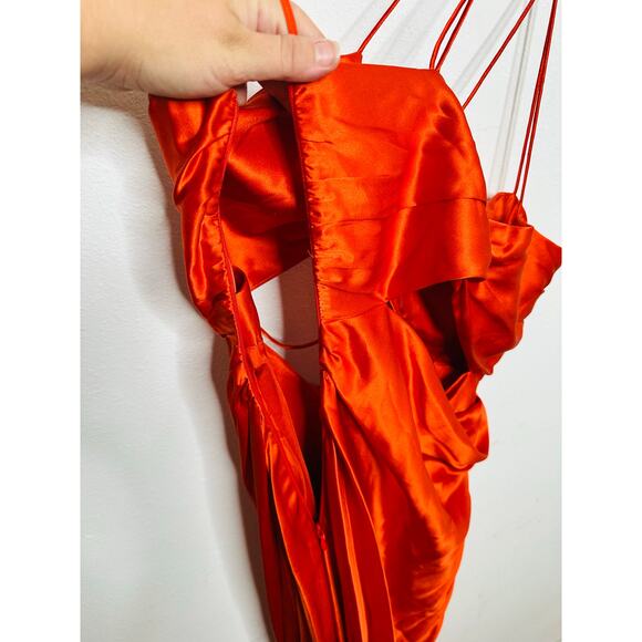 THE SEI Poppy Orange Asymmetric Cut Out Bodice High Waist Wrap Skirt Dress sz 8 - Picture 10 of 13